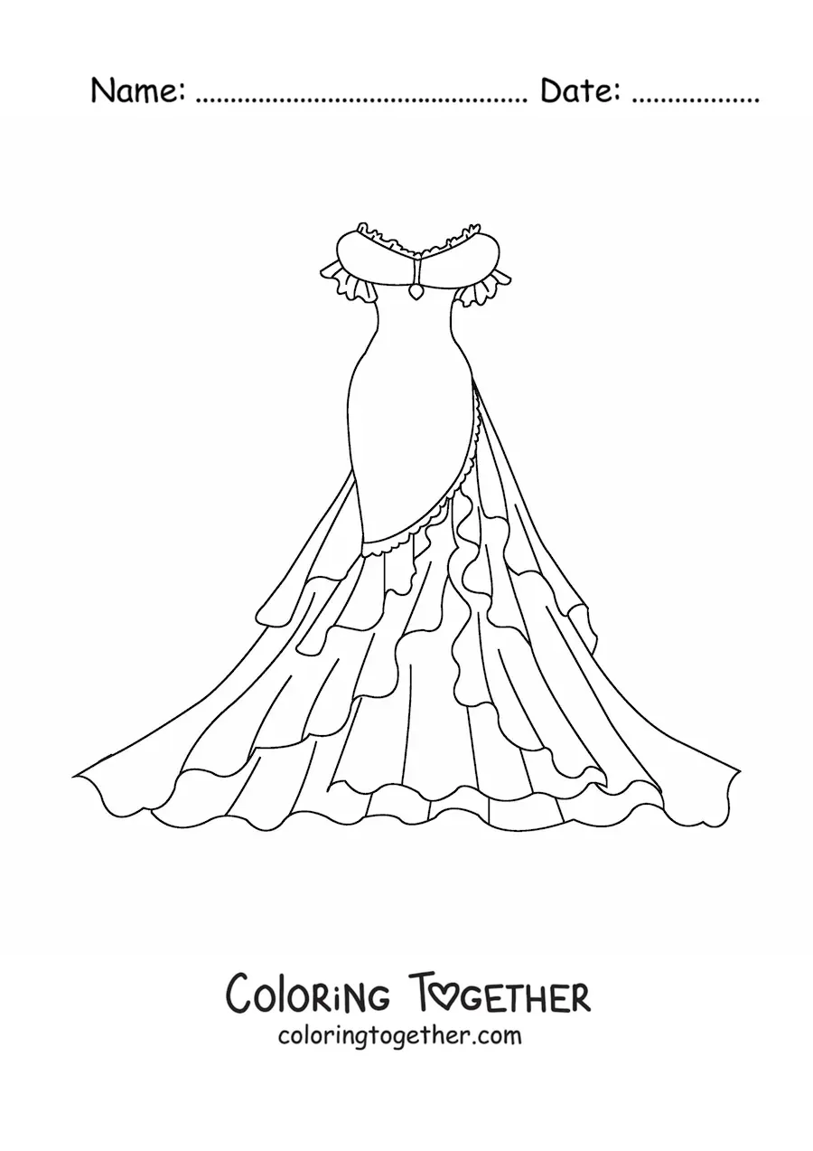 Coloring page of an elegant vintage-style dress
