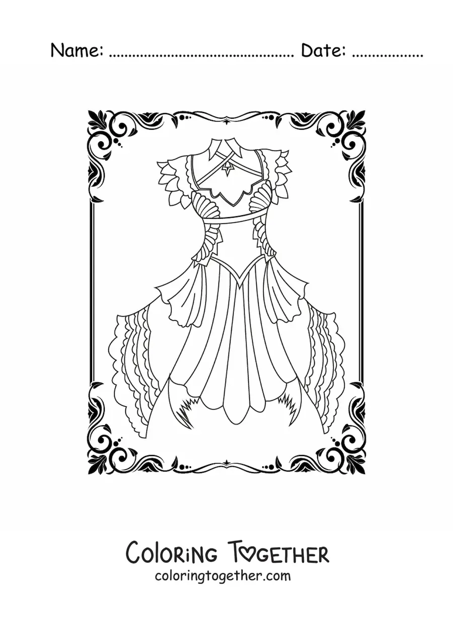 Coloring page of a short gothic dress