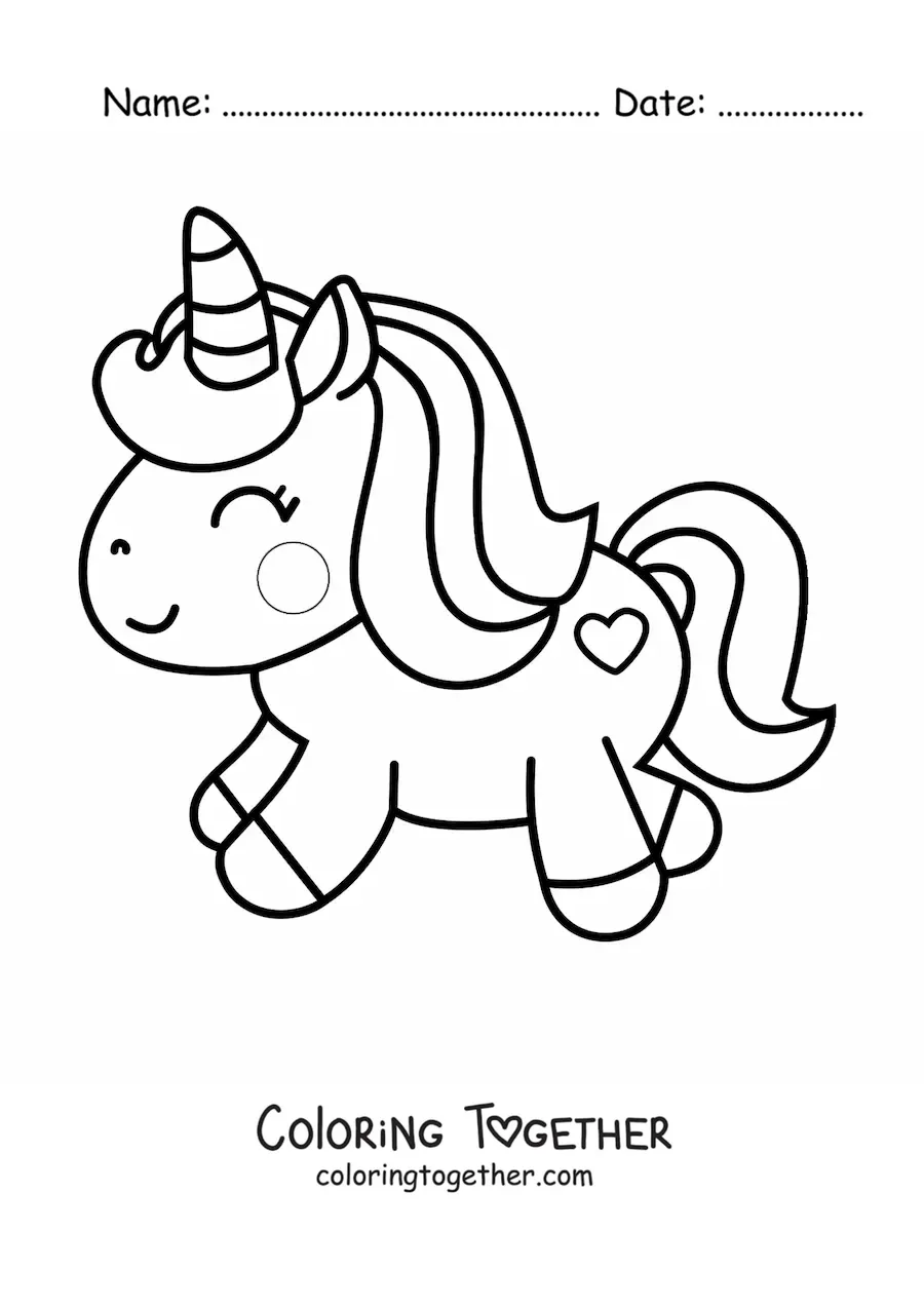 Coloring page of a kawaii unicorn