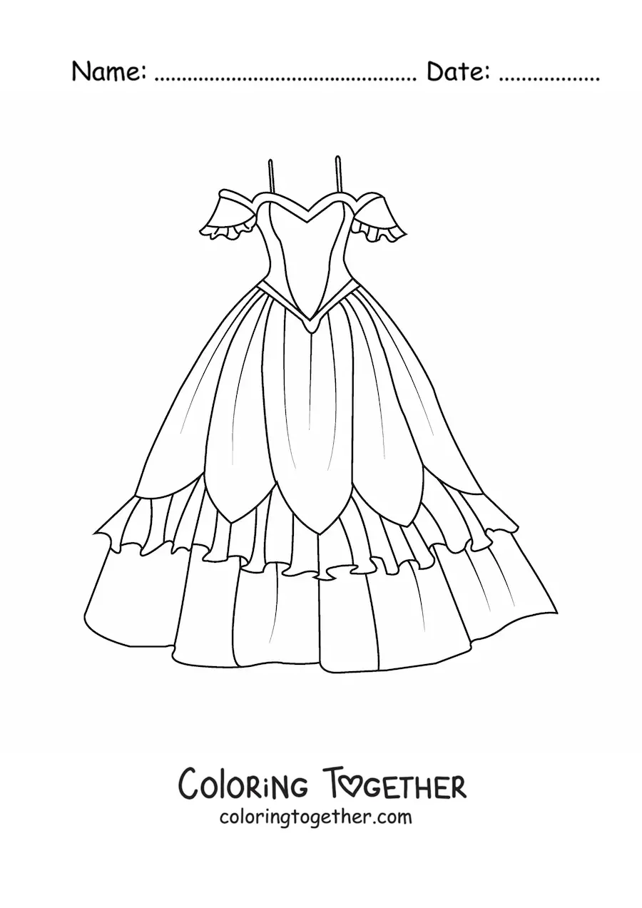 Coloring page of a pretty classic dress