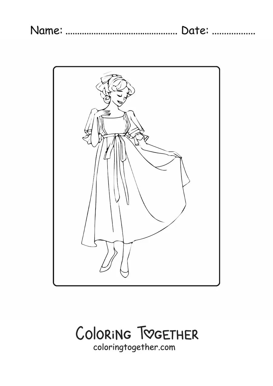 Coloring page of a girl in a simple dress