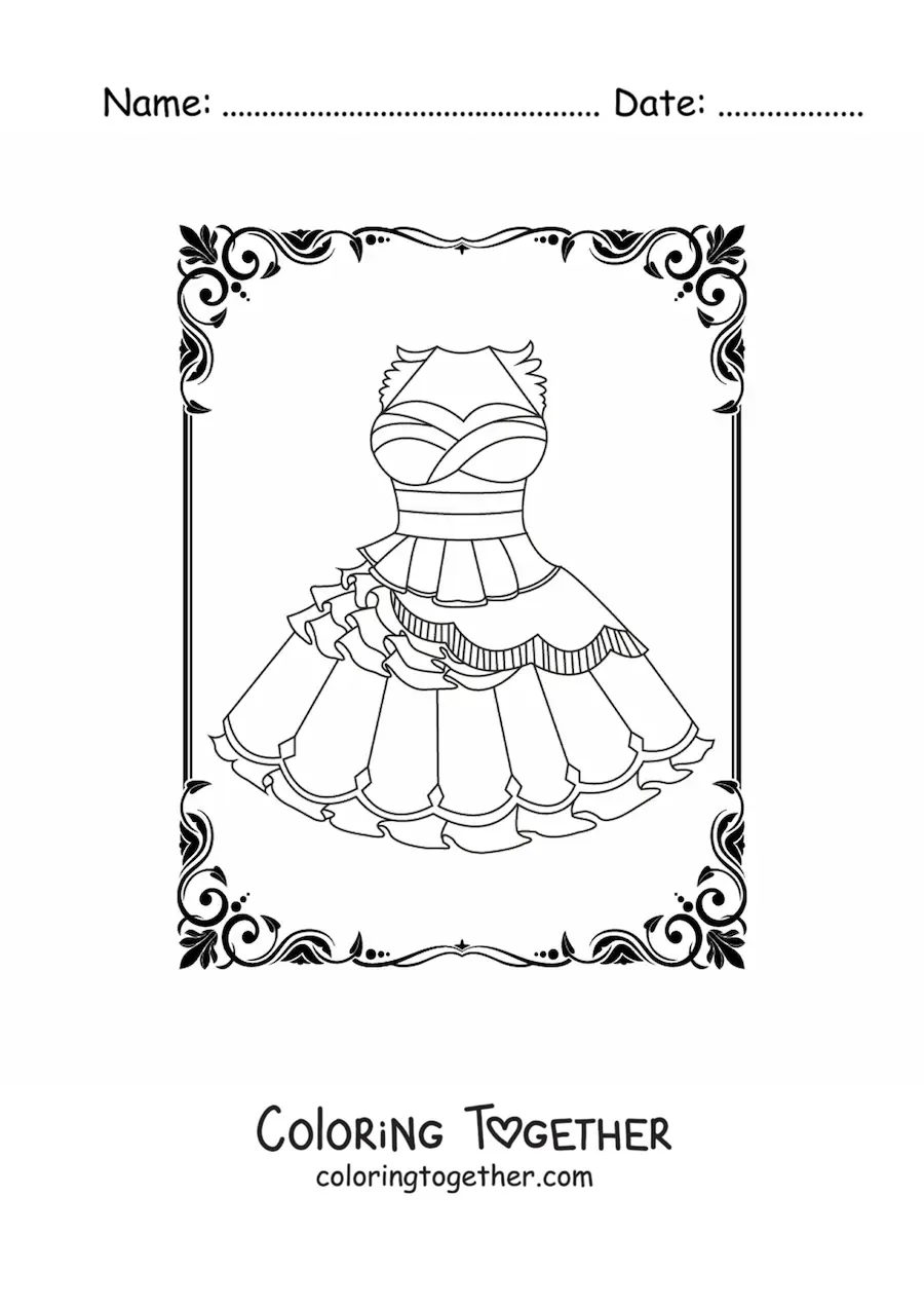Coloring page of a short sleeveless dress