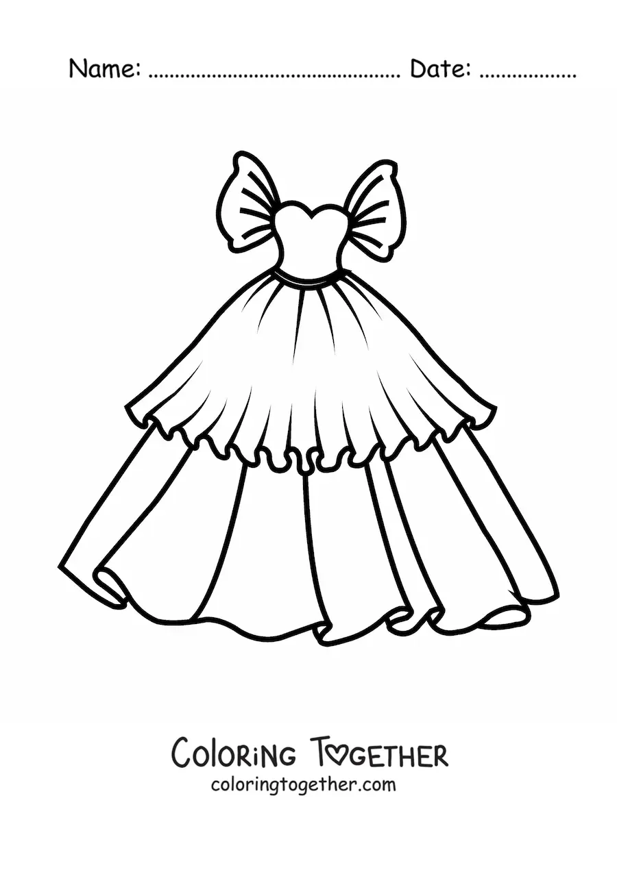 Coloring page of a gala dress with sleeves
