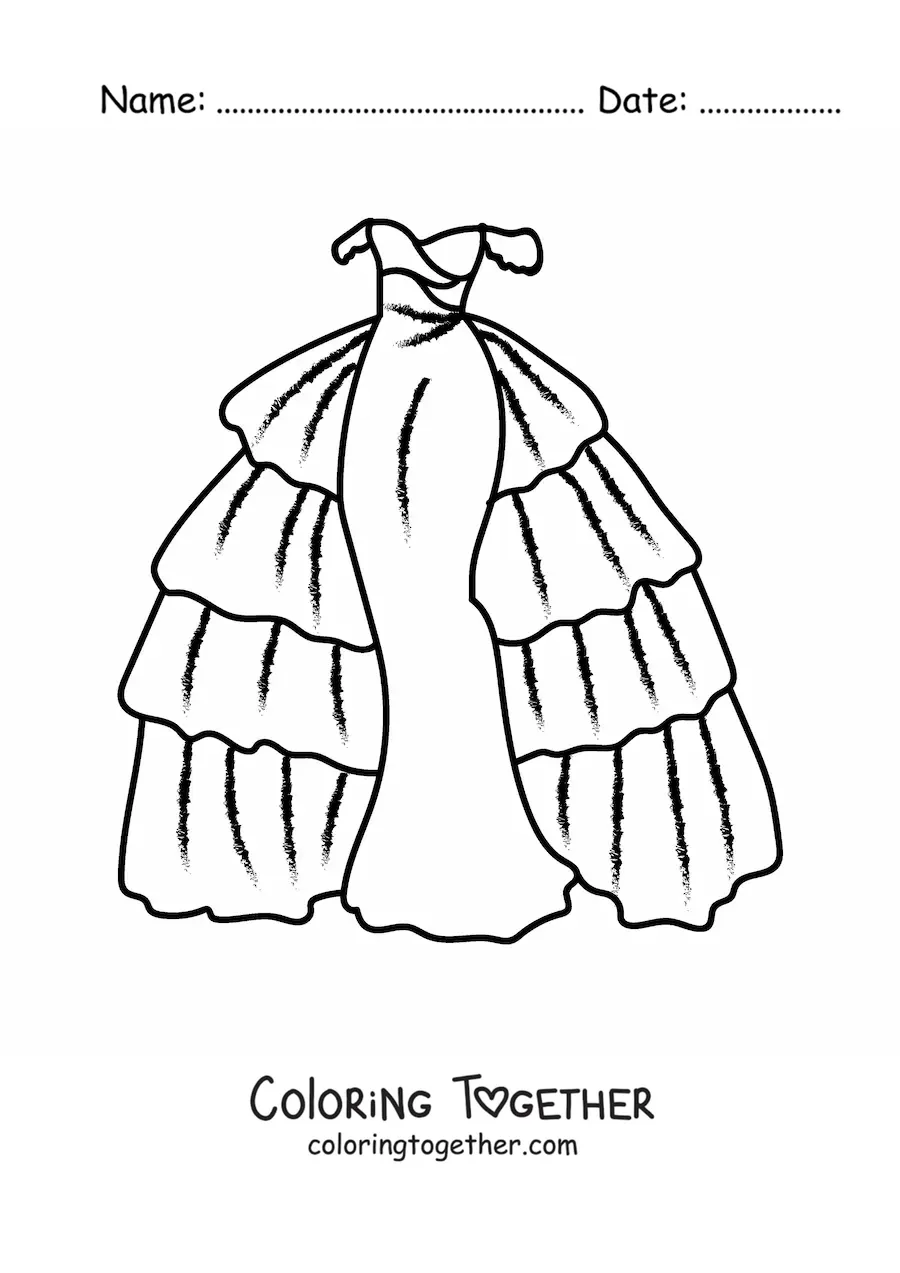 Coloring page of an elegant dress