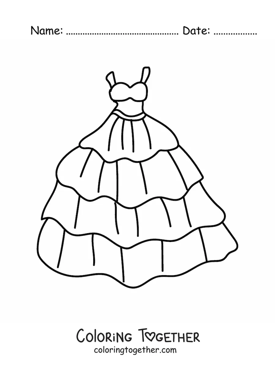 Coloring page of an elegant party dress
