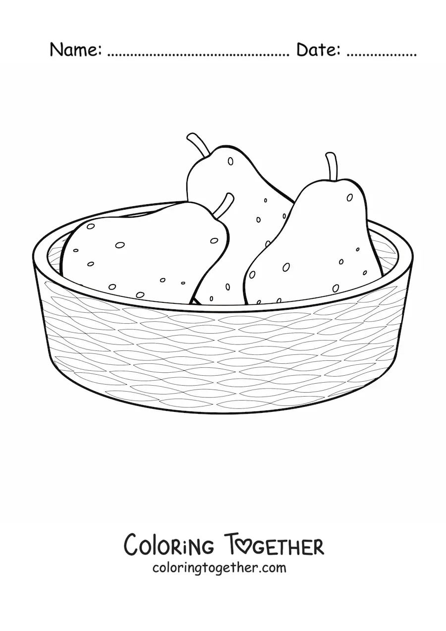 Coloring page of a basket of pears