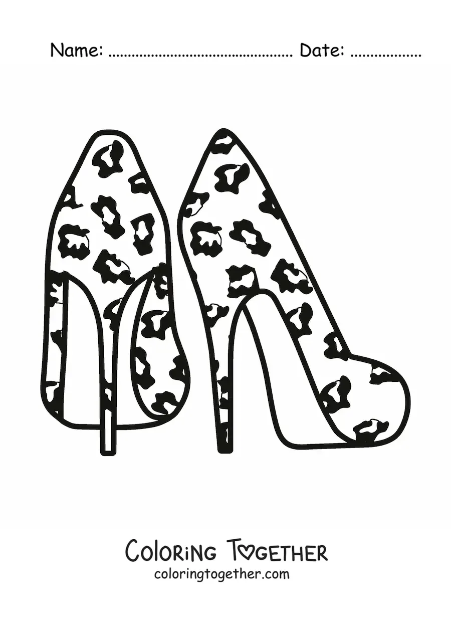Coloring page of a pair of high-heeled shoes
