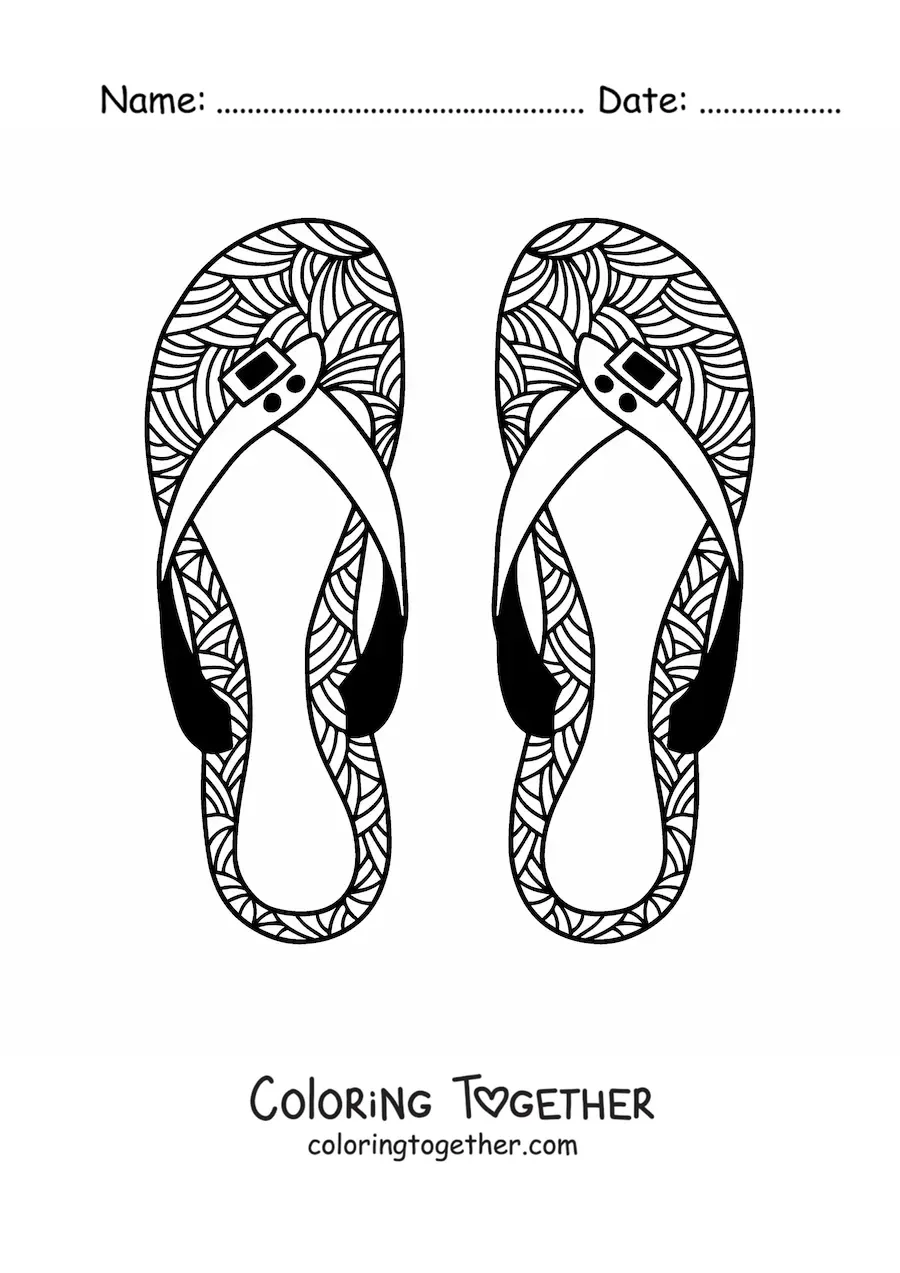 Coloring page of a pair of beach sandals