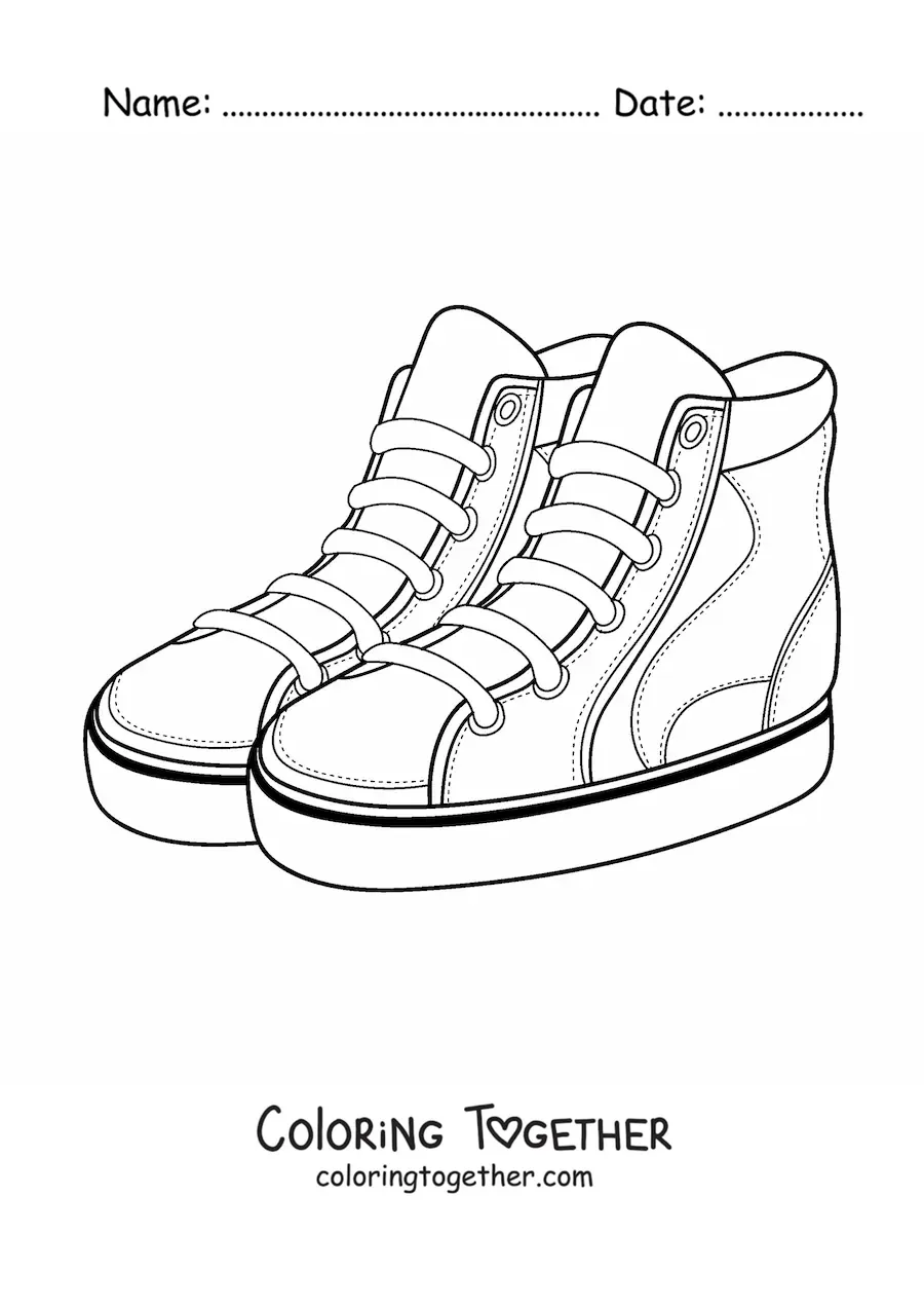 Coloring page of a pair of canvas high-top sneakers
