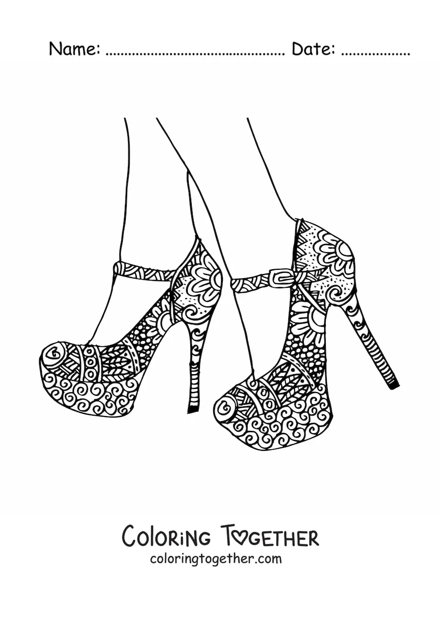 Coloring page of a high-heeled shoe mandala