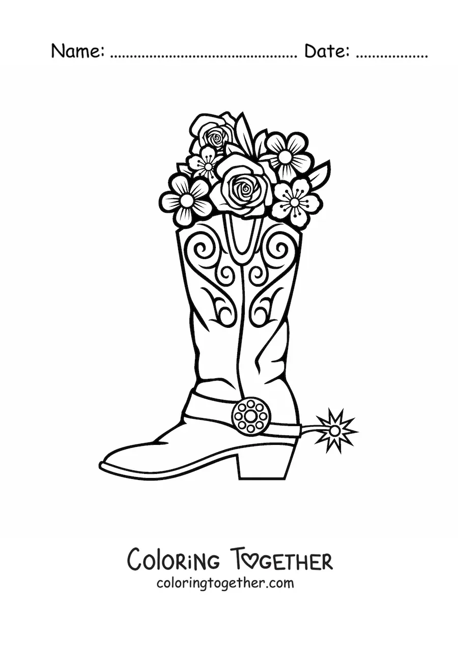Coloring page of a cowboy boot