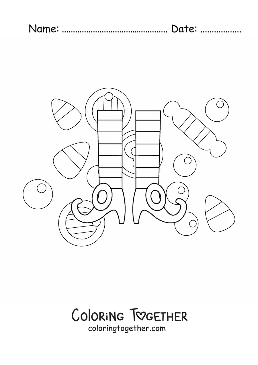 Coloring page of a pair of Christmas elf slippers