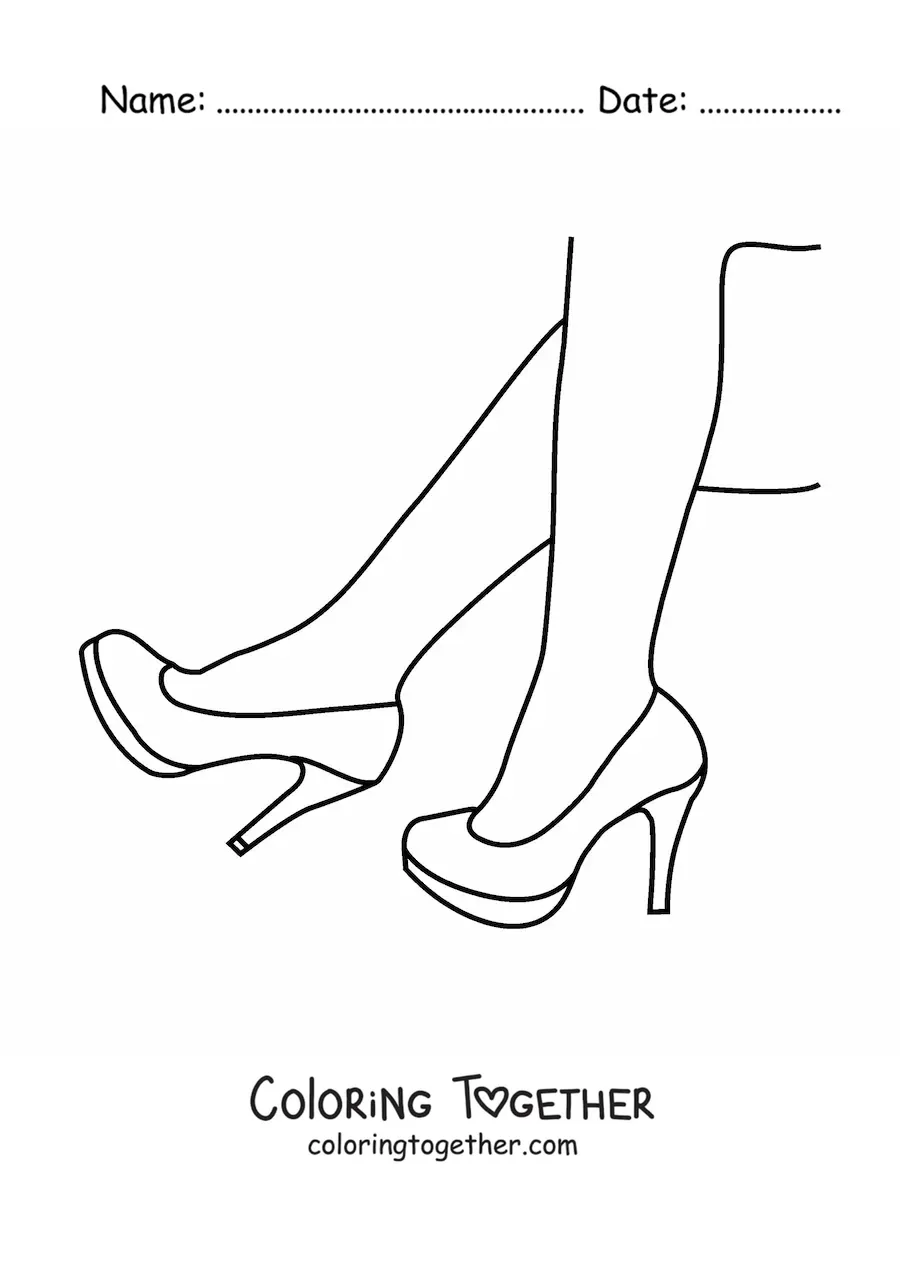 Coloring page of a pair of feet in heels