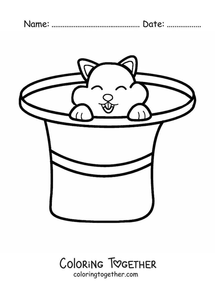 Coloring page of a cat in a hat