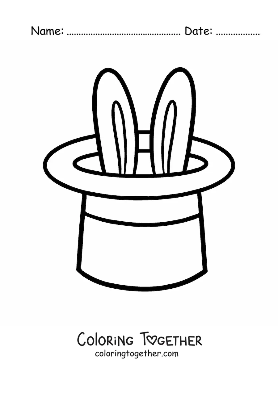 Coloring page of a magician's hat with a rabbit inside