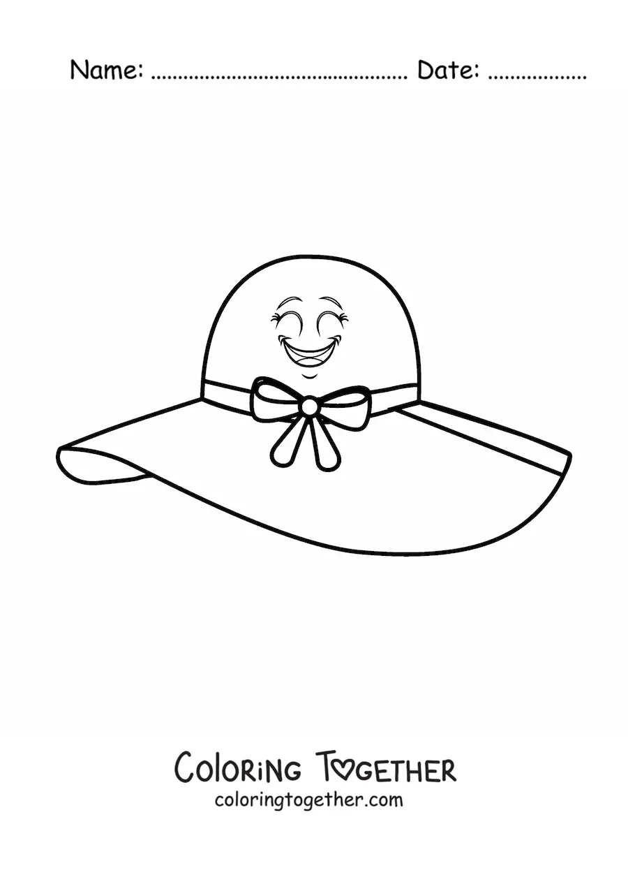 Coloring page of a smiling cartoon hat