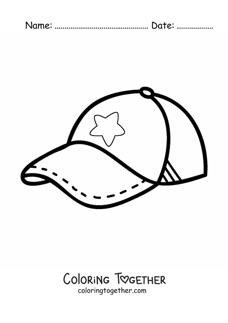 Coloring page of a baseball cap