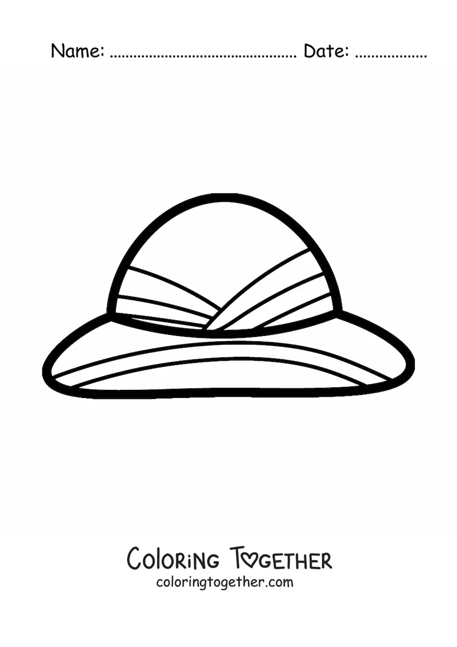 Coloring page of a vintage explorer hat