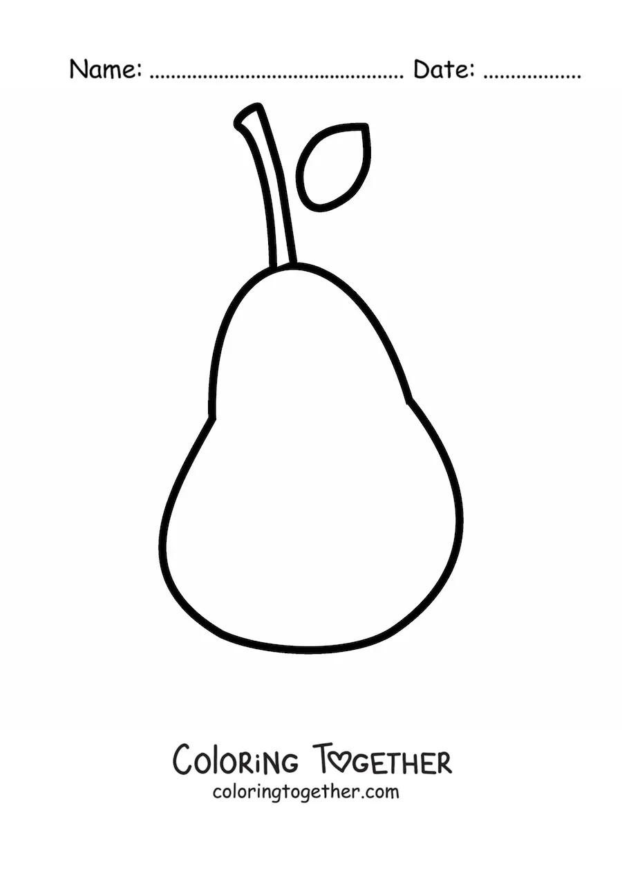 Coloring page of a pear with a leaf