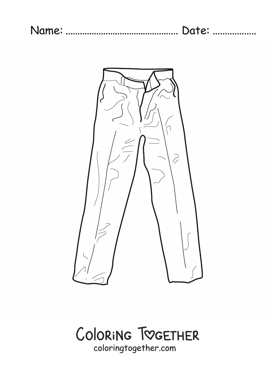 Coloring page of a pair of wrinkled pants
