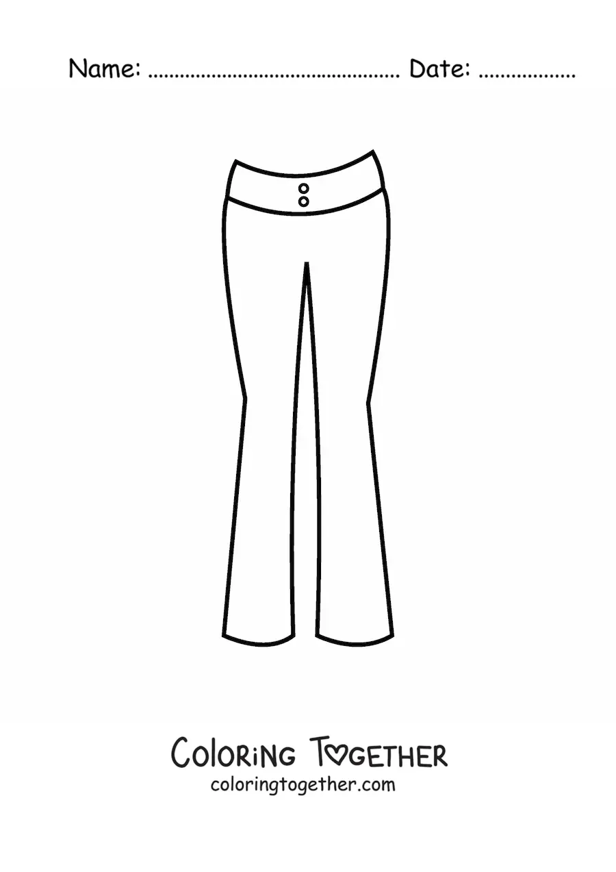 Coloring page of a pair of bell-bottom pants