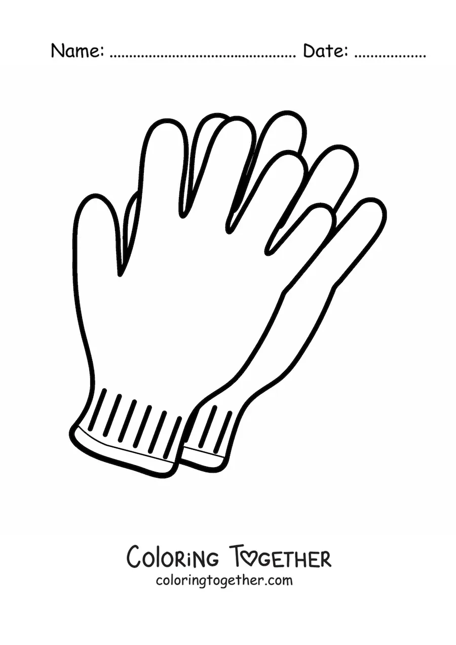 Coloring page of a pair of winter gloves