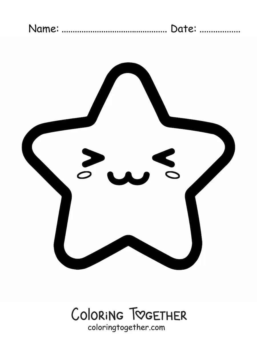 Coloring page of a cute kawaii cartoon star