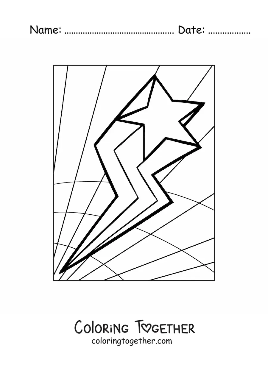Coloring page of a shooting star