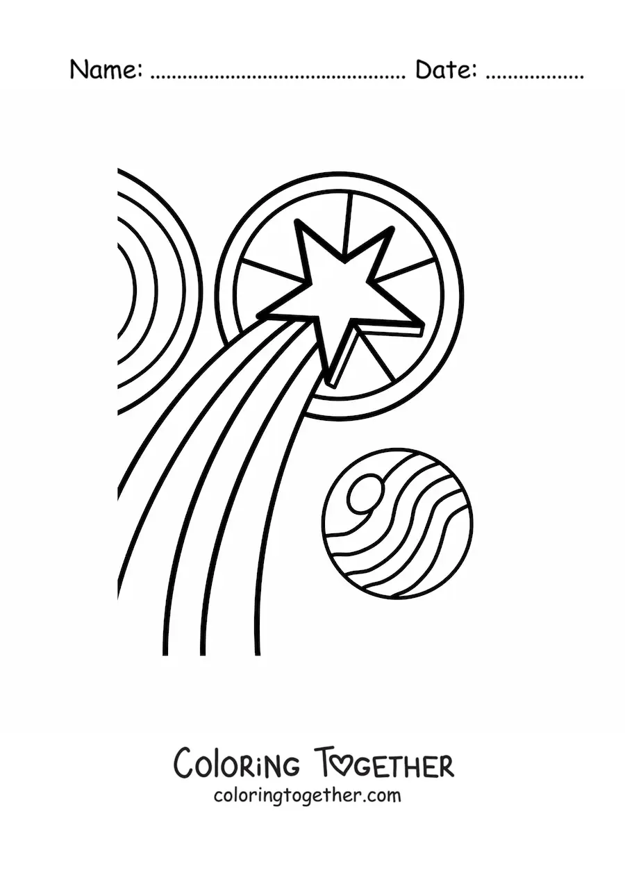 Coloring page of a star with ornaments and a Christmas hat