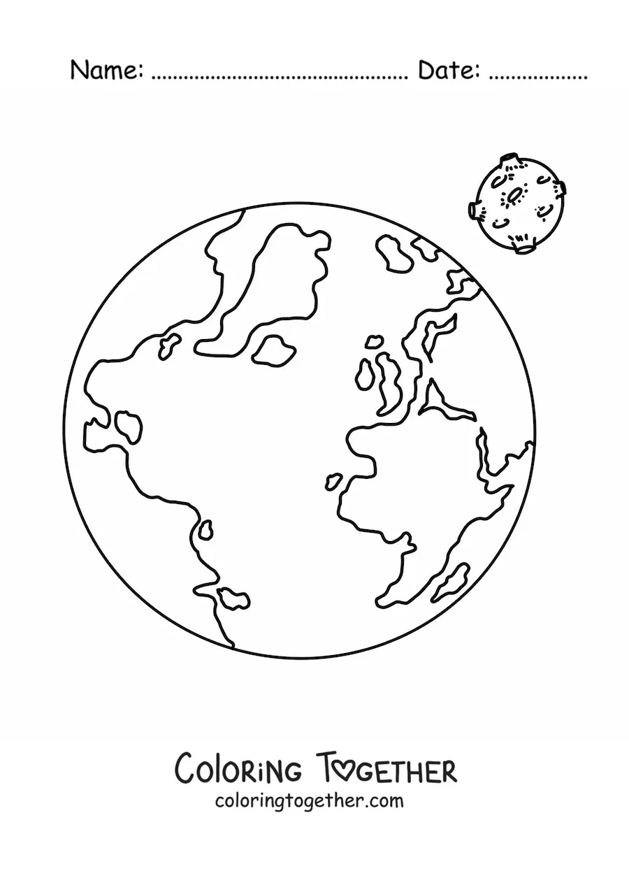 Coloring page of the Earth and the Moon
