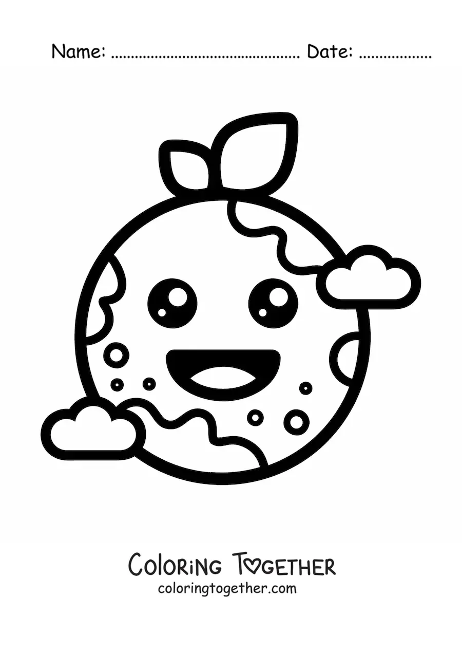 Coloring page of the kawaii planet Earth