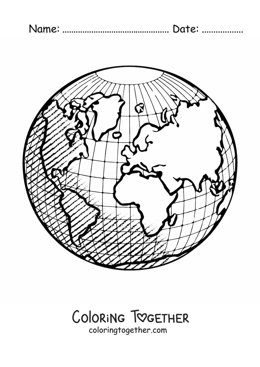 Coloring page of a globe