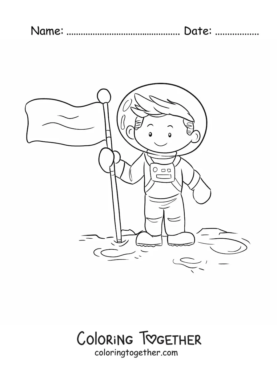 Coloring page of a man on the Moon