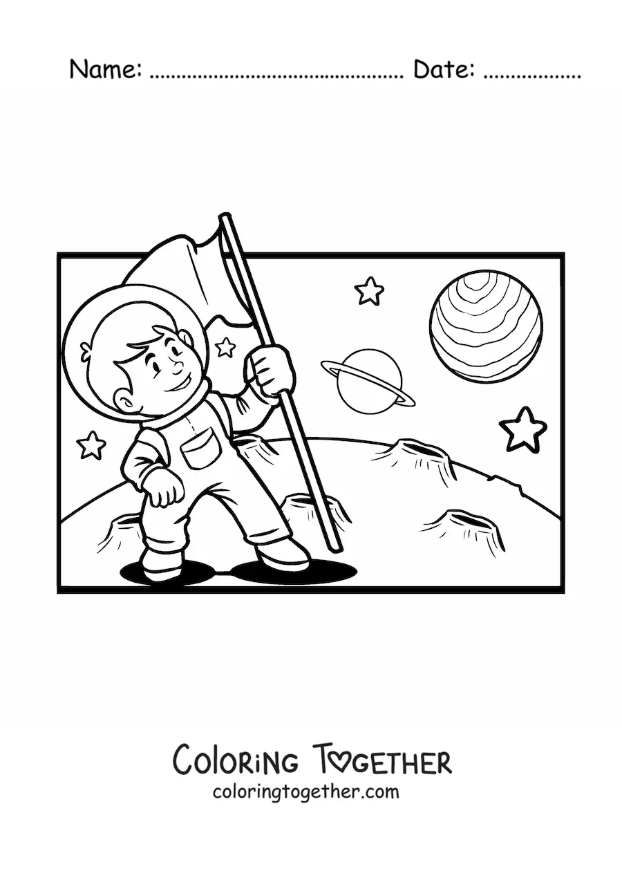 Coloring page of an astronaut on the Moon