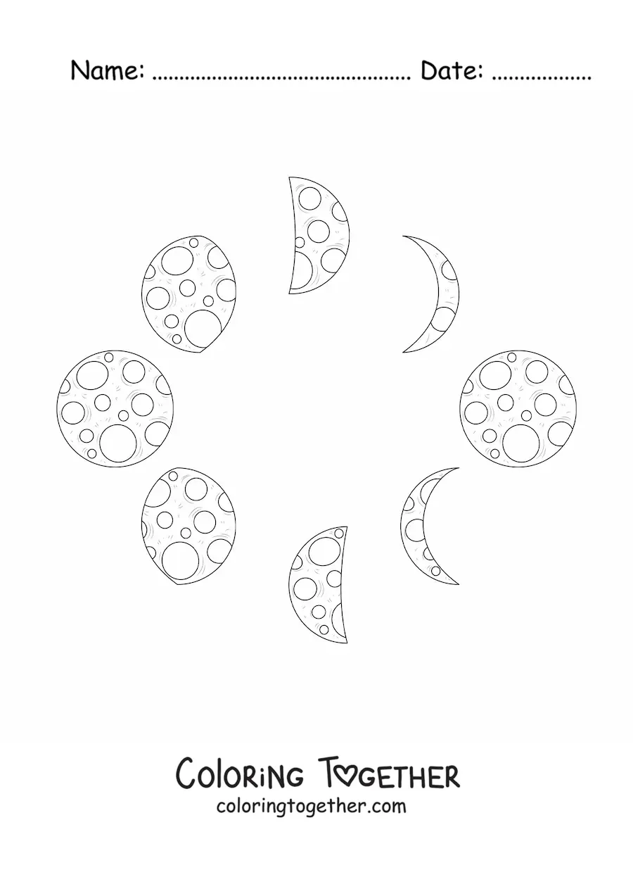 Coloring page of the phases of the Moon
