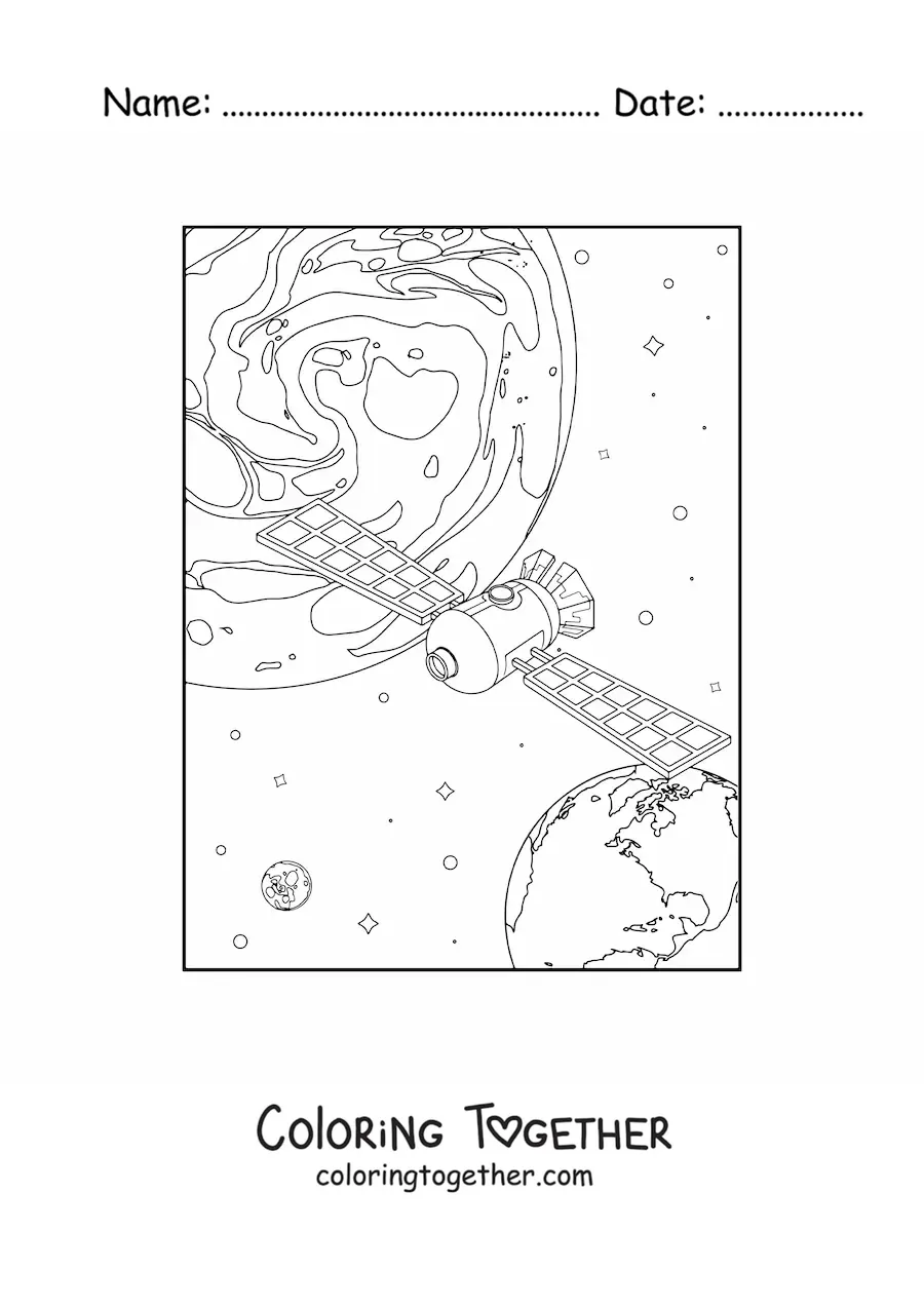 Coloring page of a satellite in space