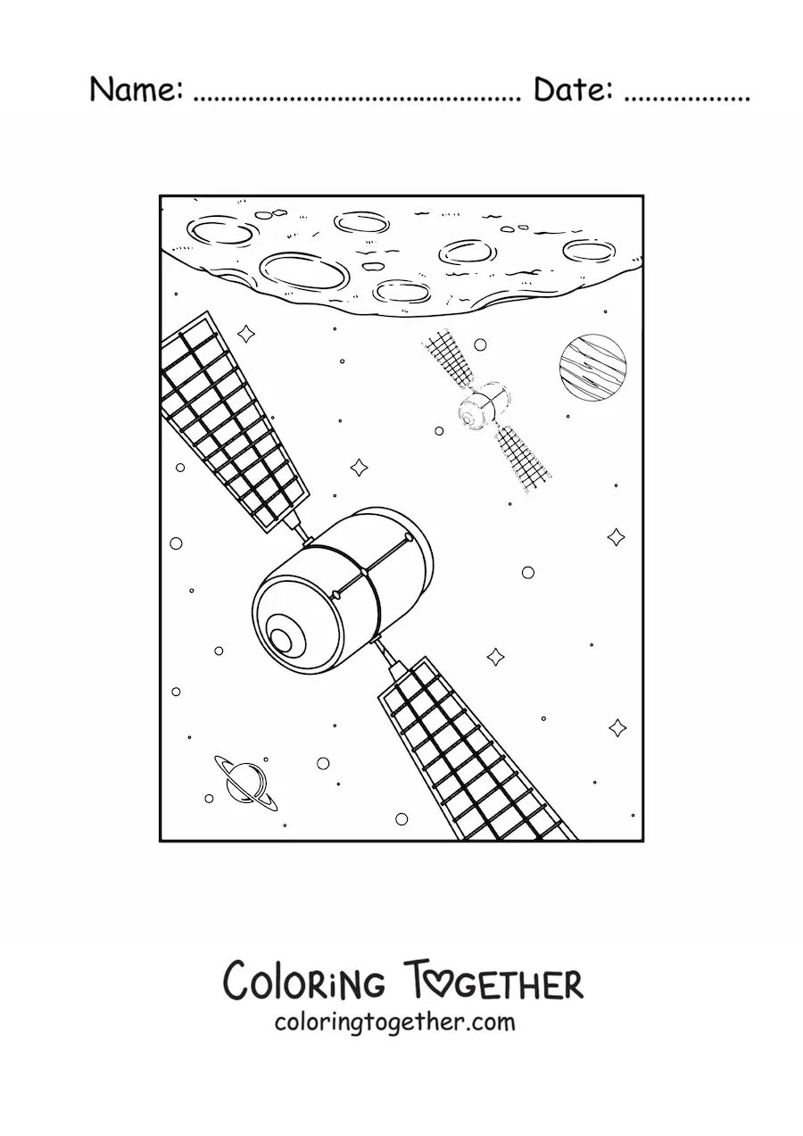 Coloring page of two artificial satellites