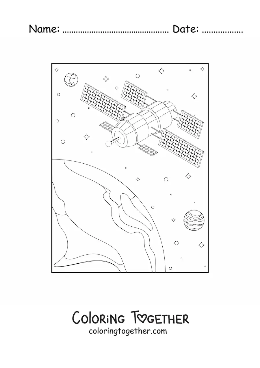 Coloring page of an artificial satellite in Earth orbit