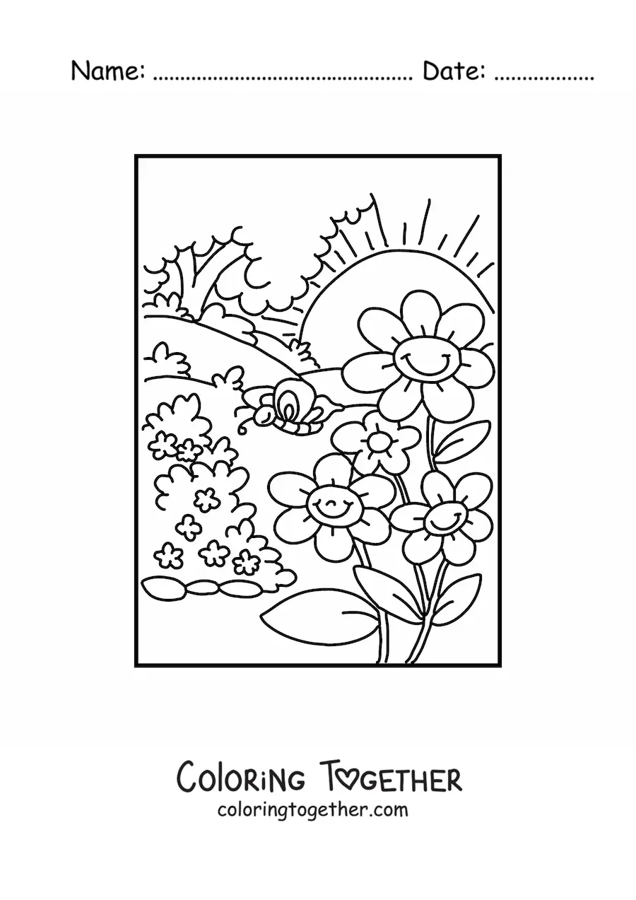 Coloring page of a spring landscape