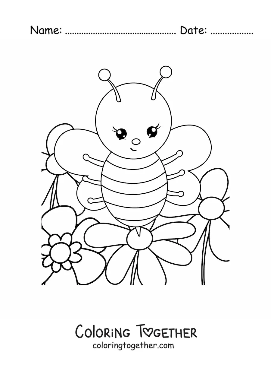 Coloring page of a cartoon bee in spring