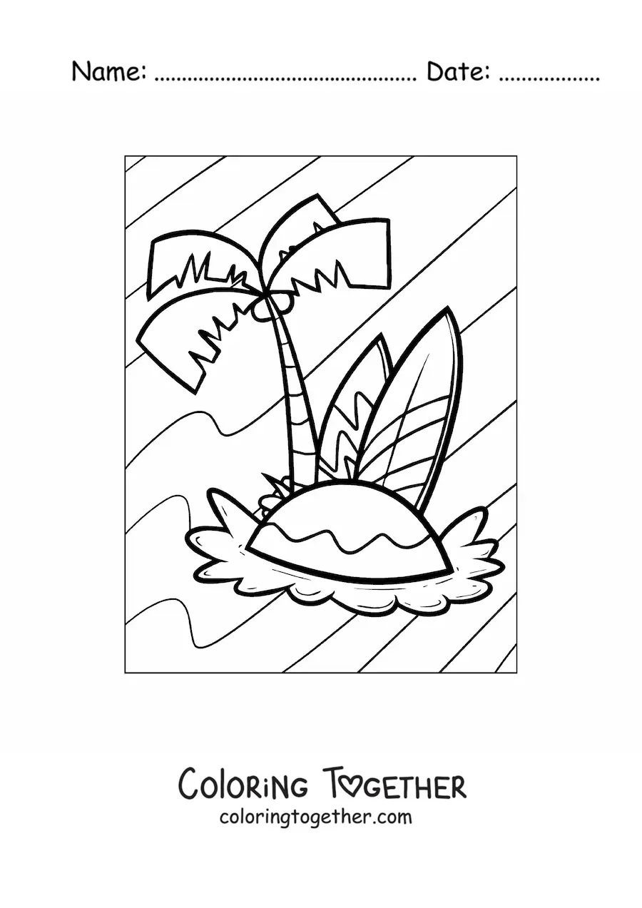 Coloring page of a summery island