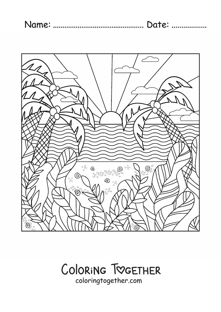Coloring page of a landscape with summer weather
