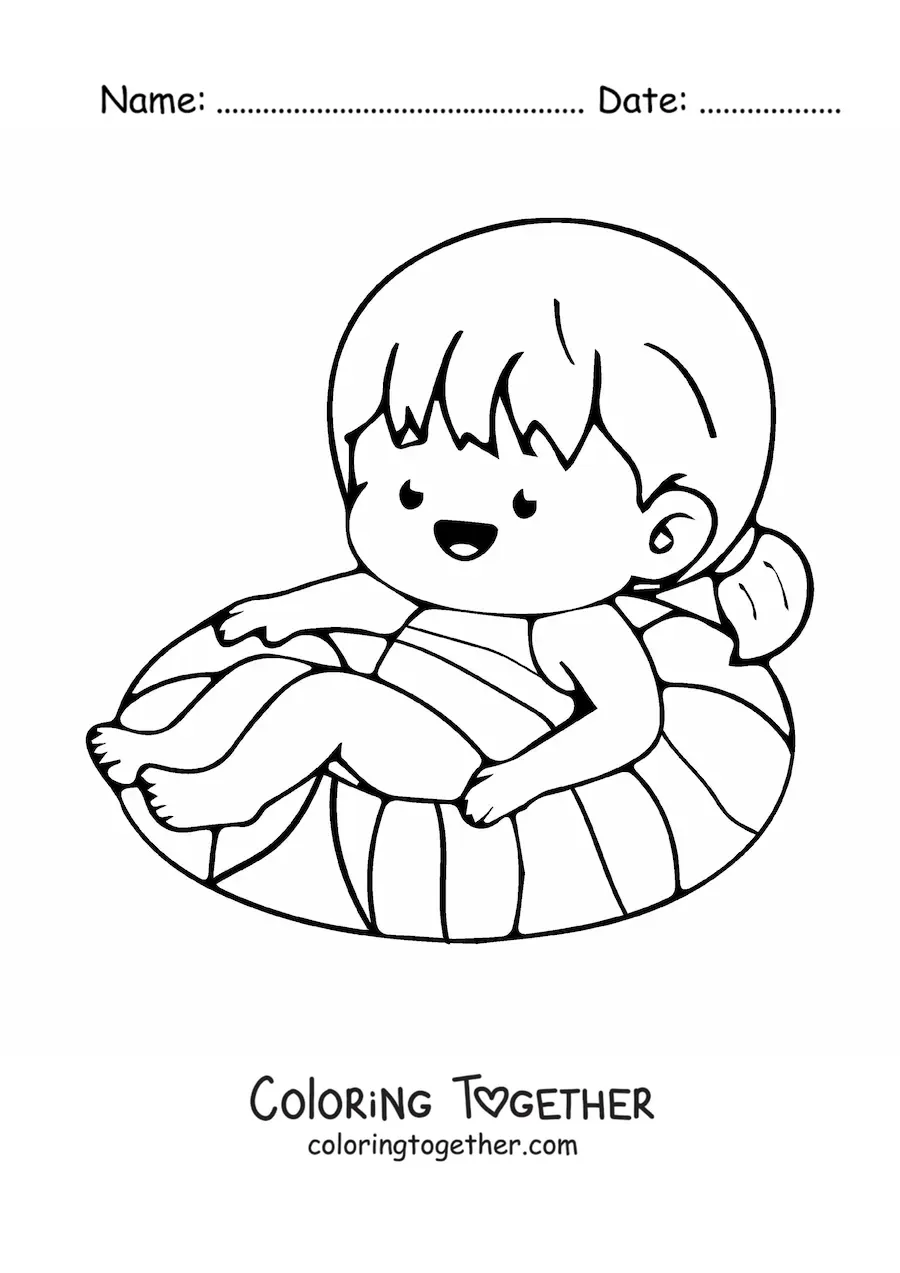 Coloring page of a girl at the beach in summer