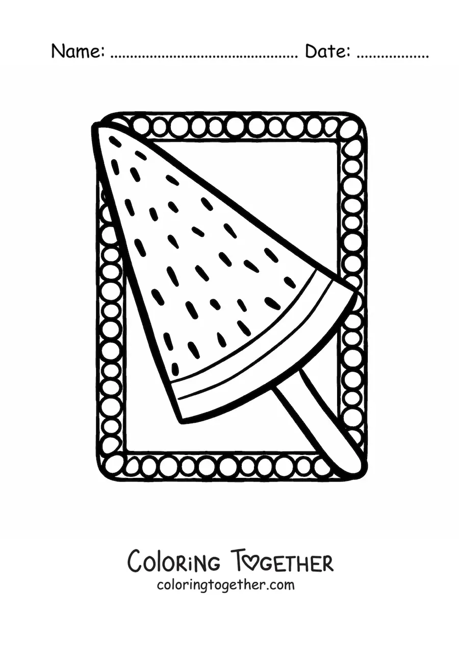 Coloring page of a summer watermelon ice cream