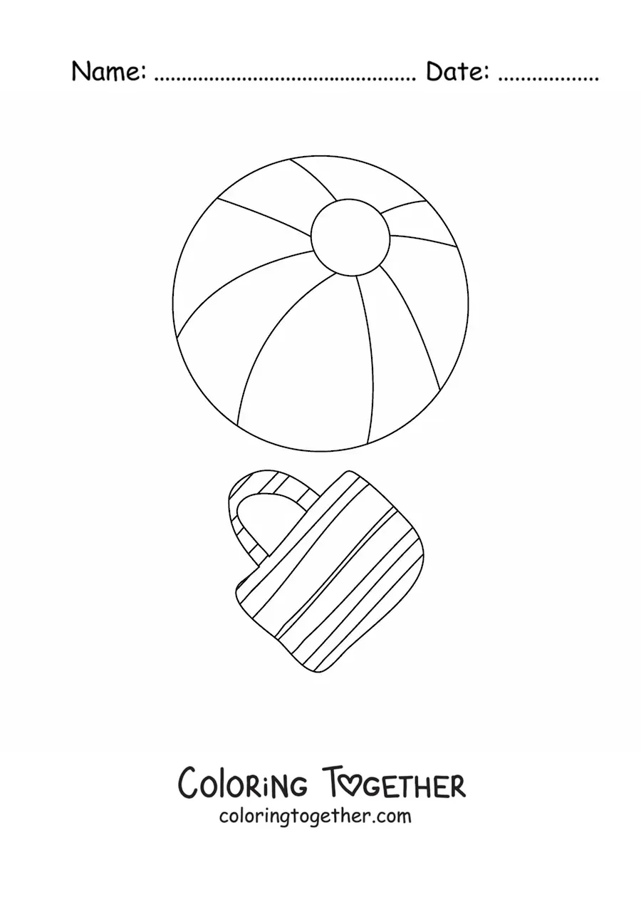 Coloring page of a summer bag and ball