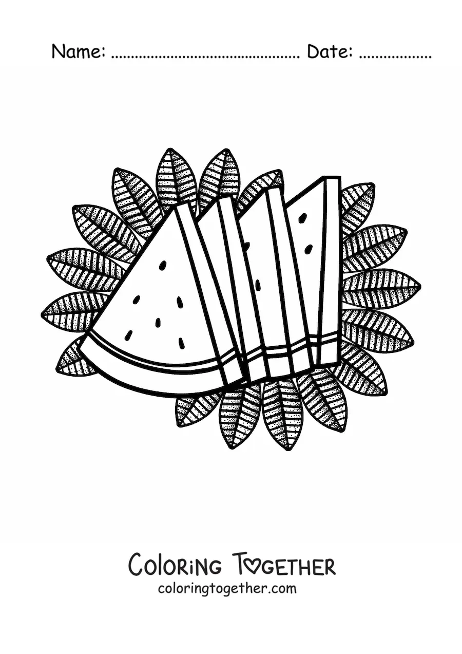 Coloring page of several servings of summer watermelon