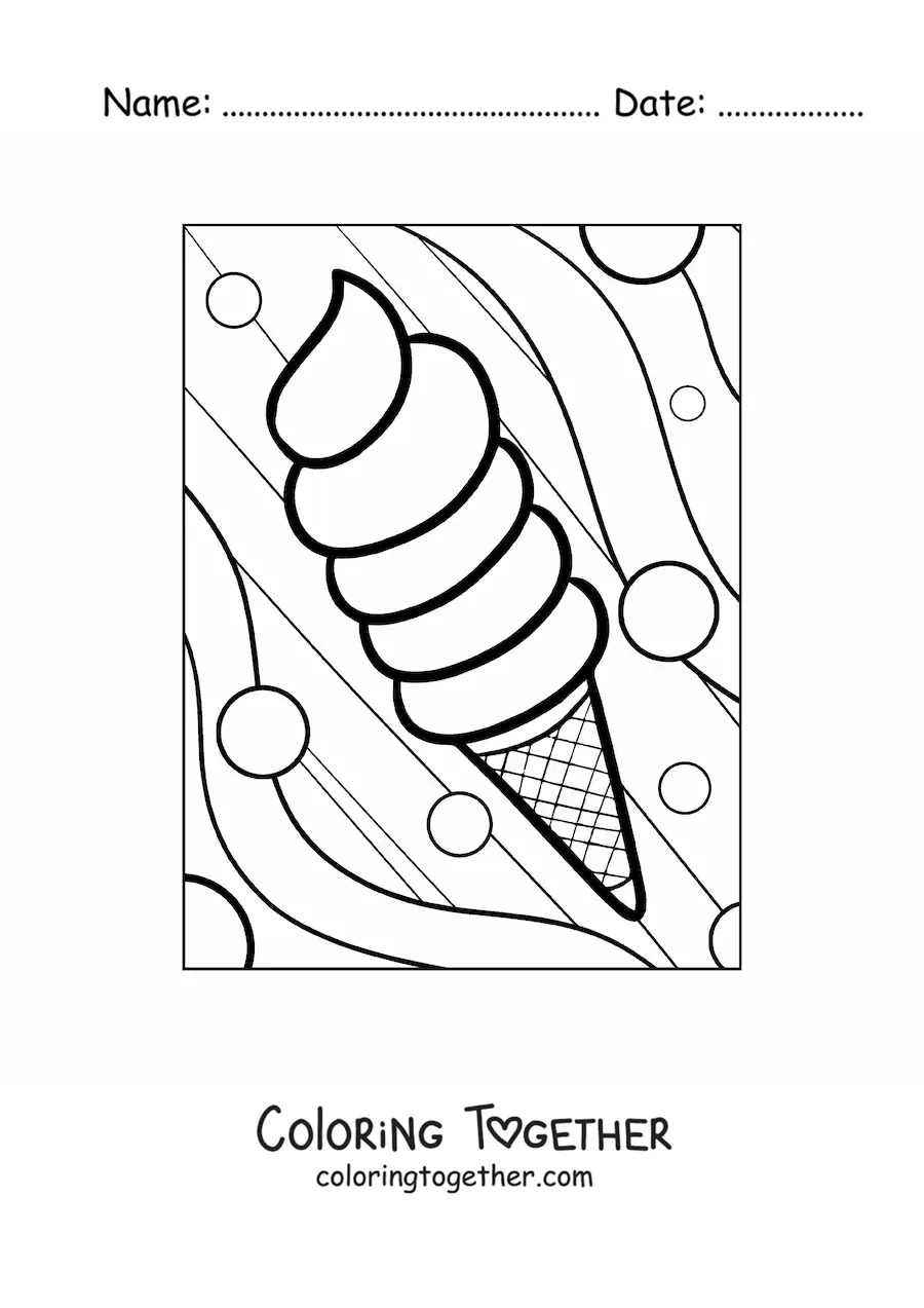 Coloring page of an ice cream cone for summer
