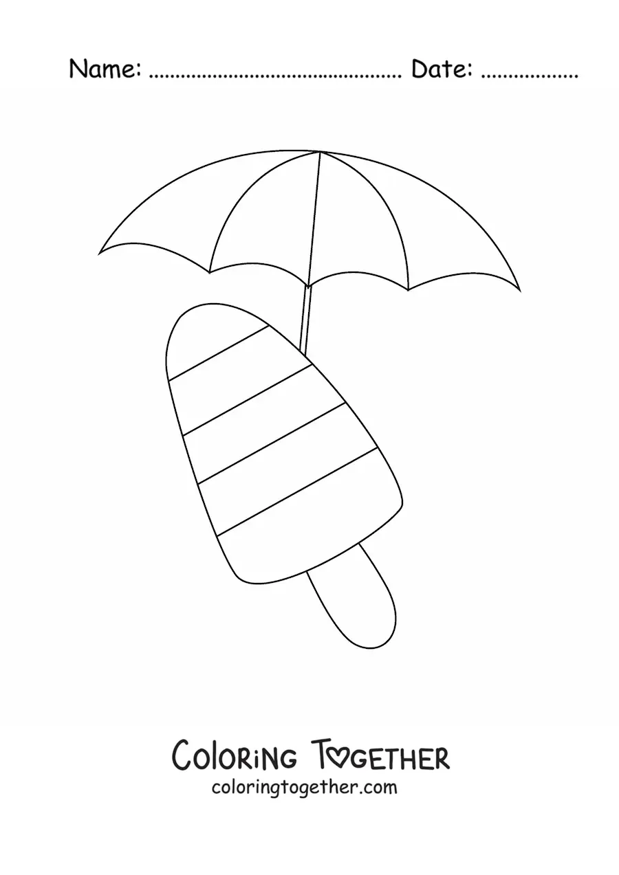 Coloring page of a beach umbrella and an ice pop for summer
