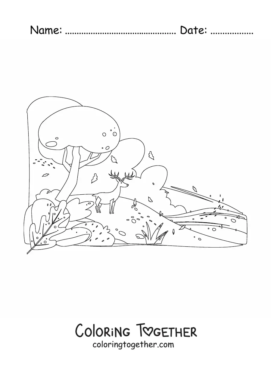 Coloring page of a forest in autumn