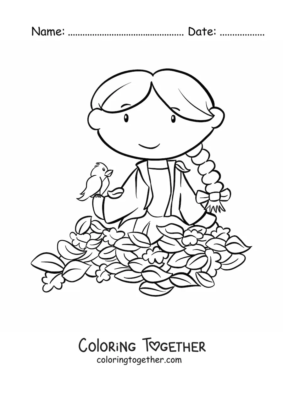 Coloring page of a girl in autumn